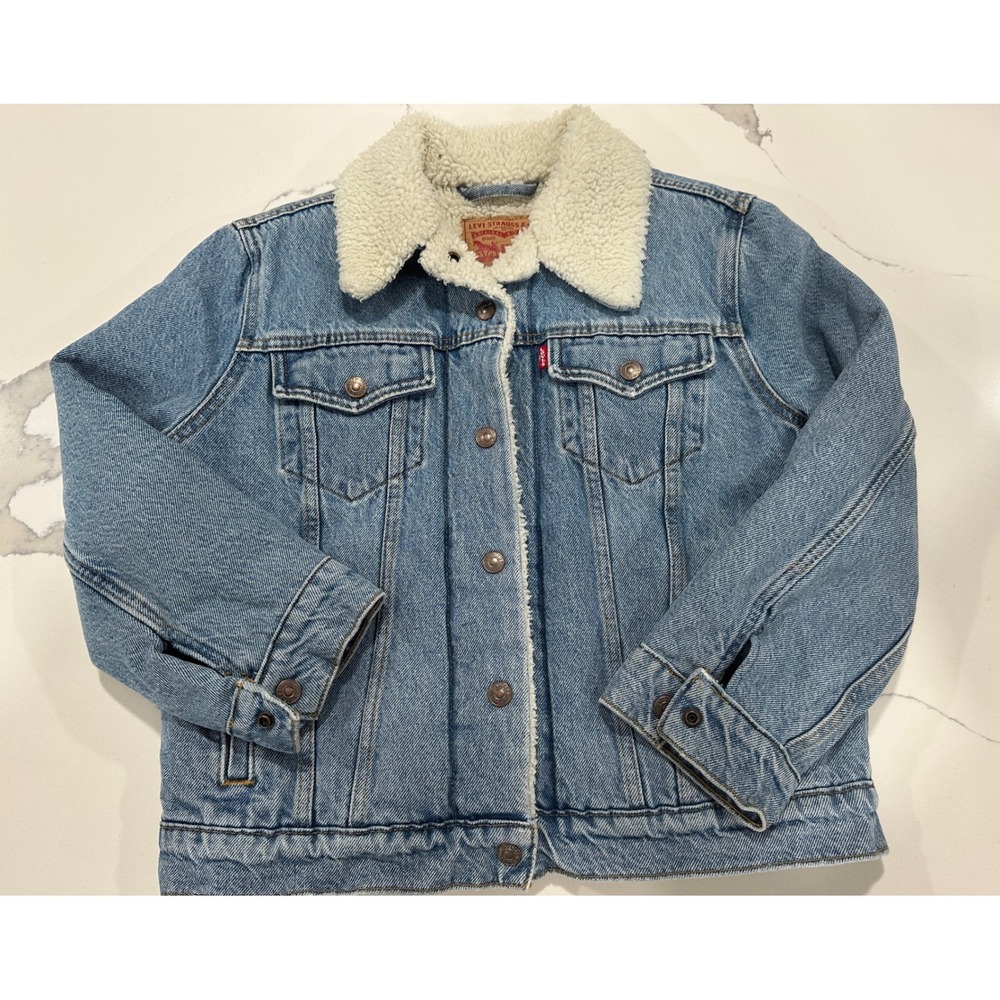 Vtg Levi Strauss Co Denim Sherpa Lined Trucker Jacket Blue‎ Size S